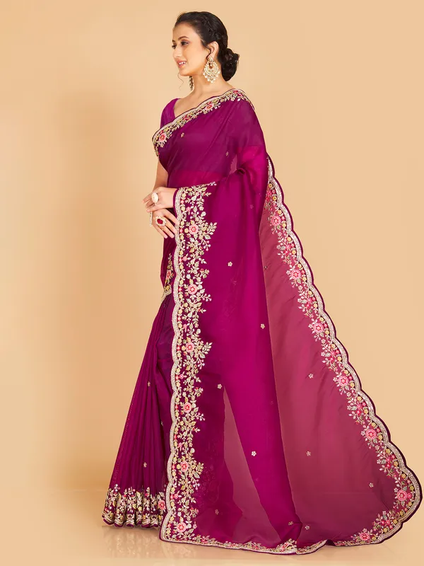 Newest purple semi organza saree