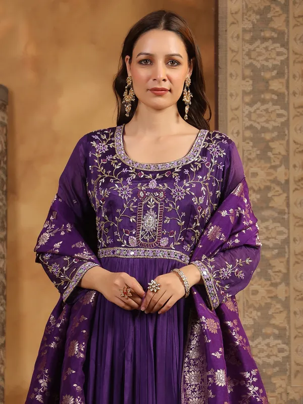 Newest purple silk anarkali kurti set