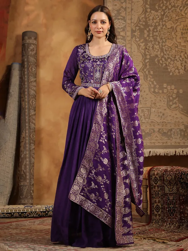 Newest purple silk anarkali kurti set