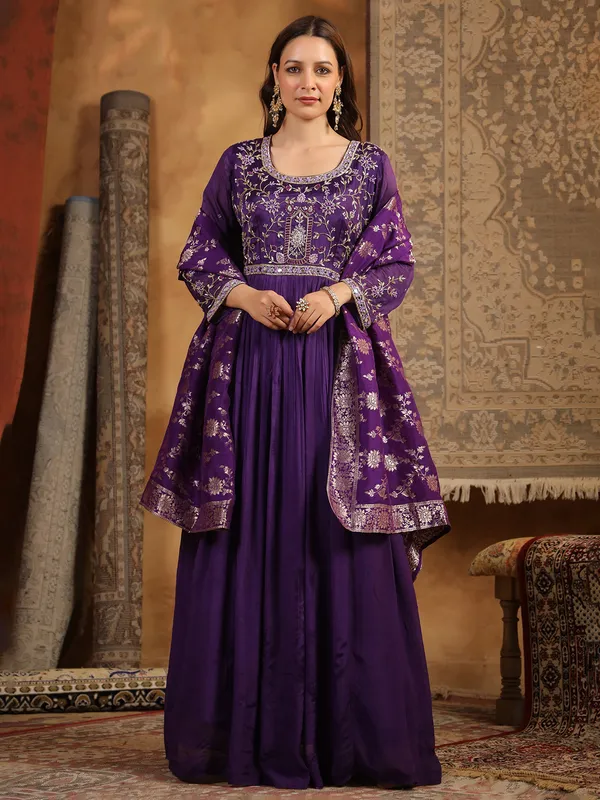 Newest purple silk anarkali kurti set