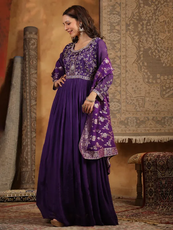 Newest purple silk anarkali kurti set