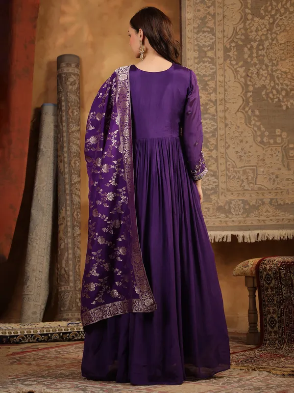 Newest purple silk anarkali kurti set