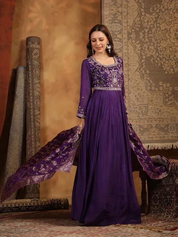 Newest purple silk anarkali kurti set