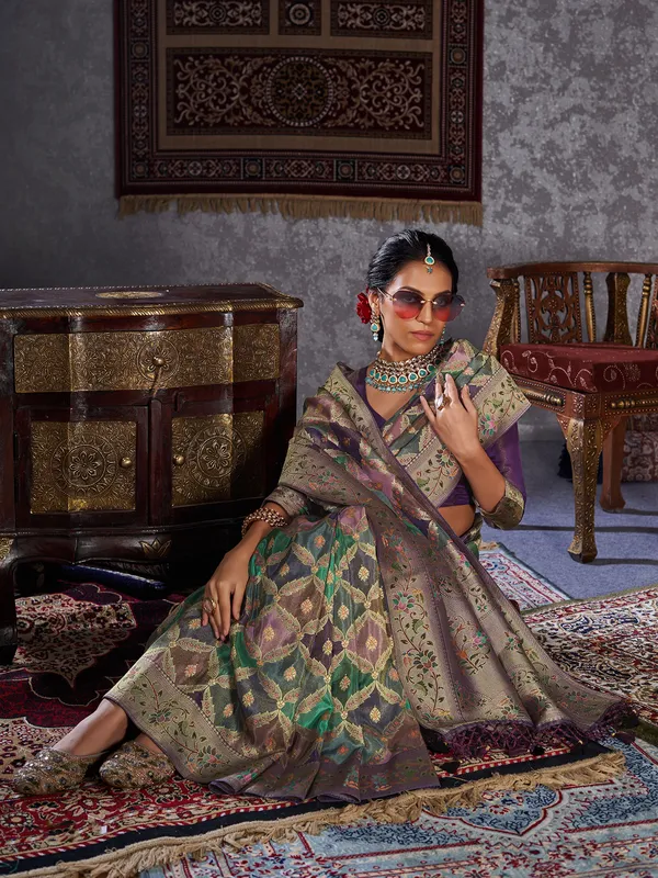 Newest purple silk minakari saree