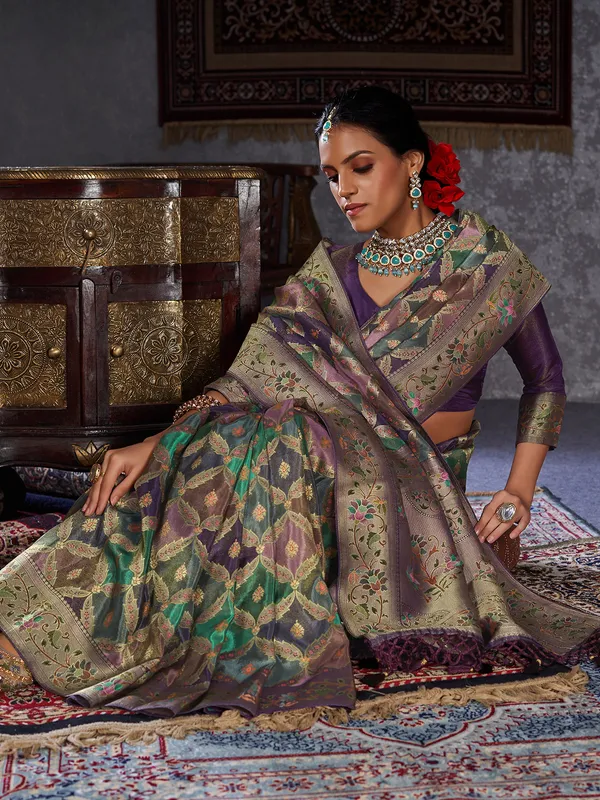 Newest purple silk minakari saree