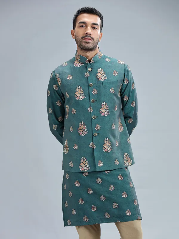 Newest rama blue silk waistcoat set