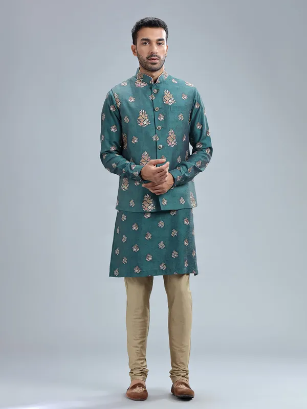 Newest rama blue silk waistcoat set