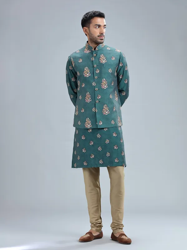 Newest rama blue silk waistcoat set