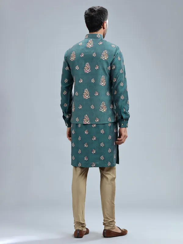 Newest rama blue silk waistcoat set