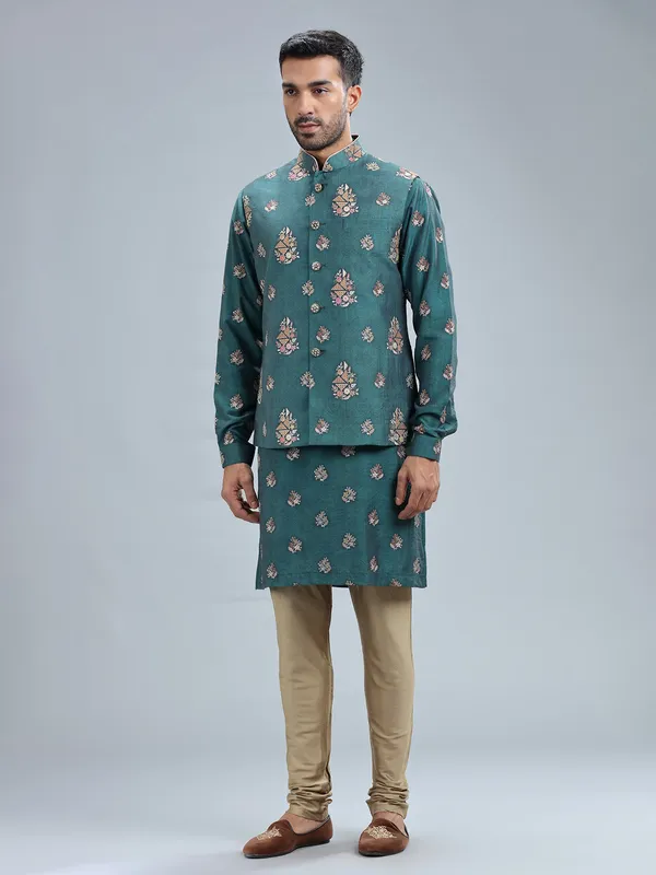 Newest rama blue silk waistcoat set