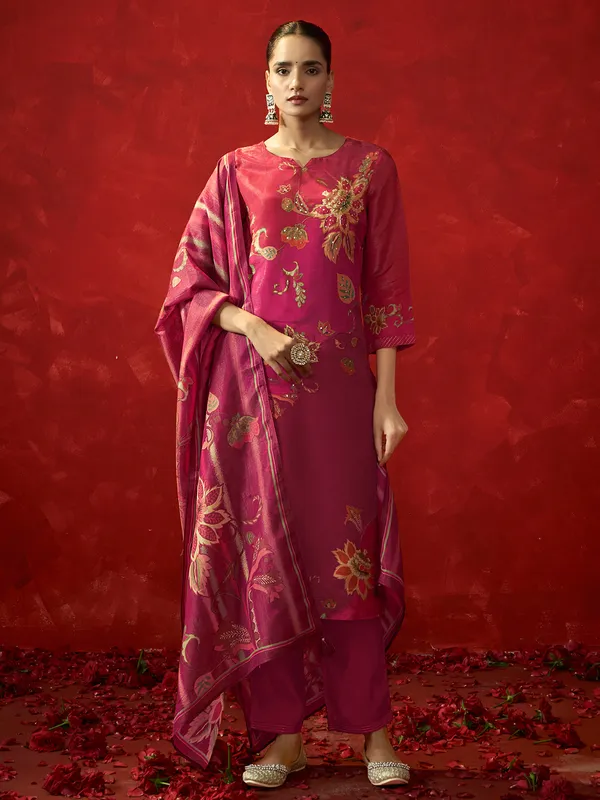 Newest rani color kurti set with dupatta