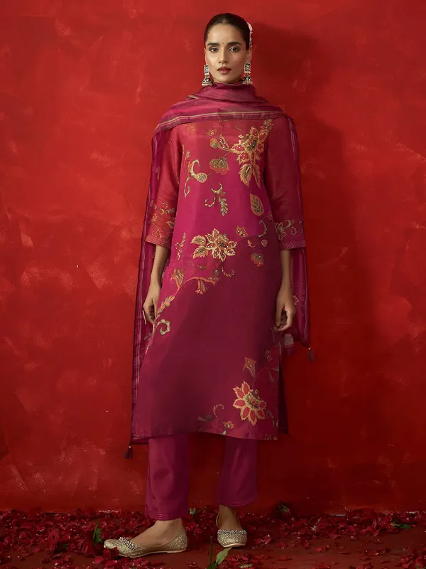 Newest rani color kurti set with dupatta