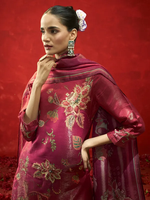 Newest rani color kurti set with dupatta