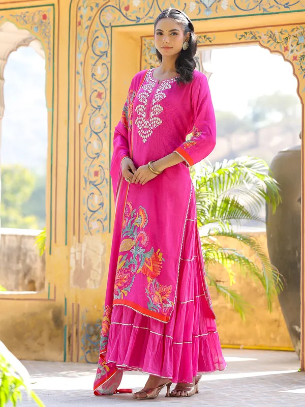 Newest rani color printed silk kurti