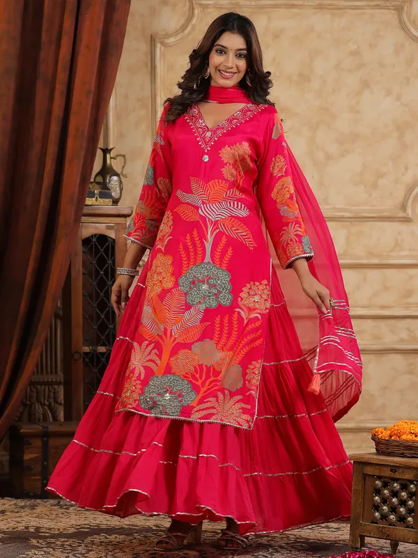 Newest rani color silk printed kurti