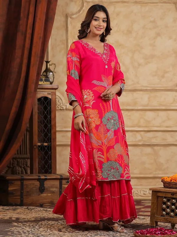 Newest rani color silk printed kurti
