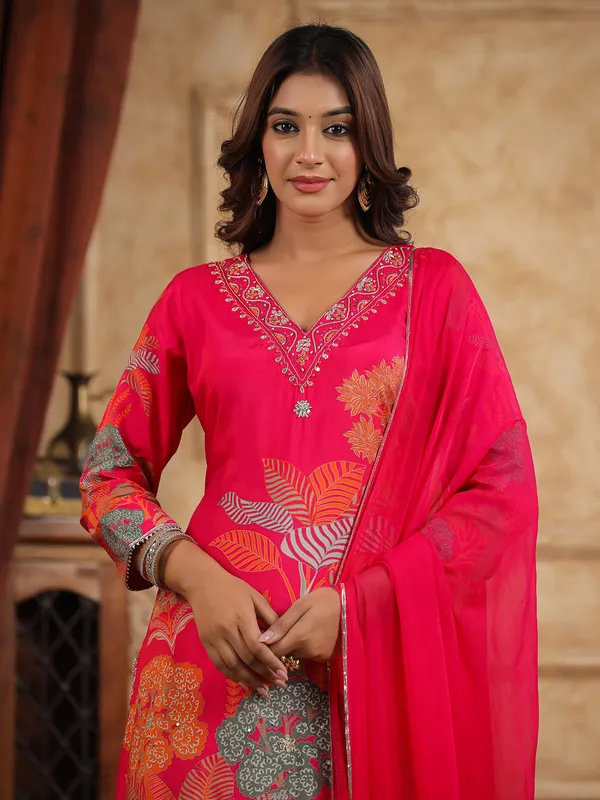 Newest rani color silk printed kurti