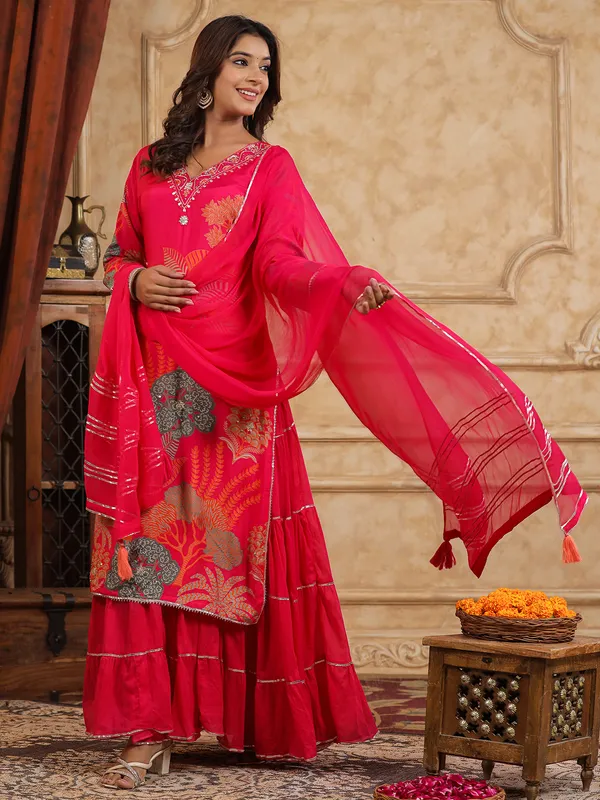 Newest rani color silk printed kurti