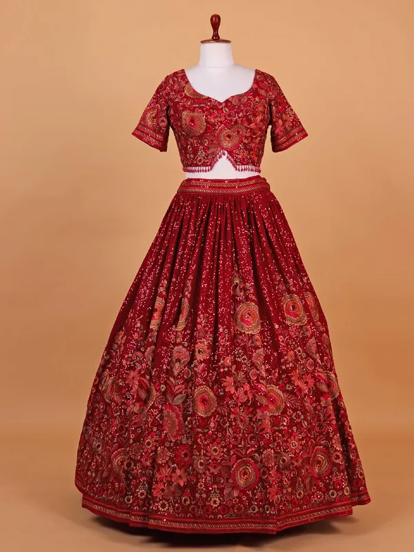 Newest red georgette lehenga choli for wedding