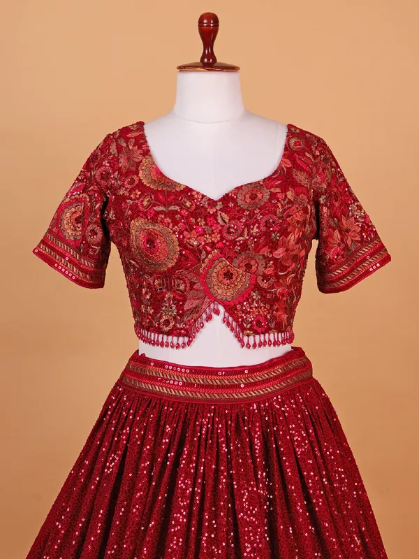 Newest red georgette lehenga choli for wedding