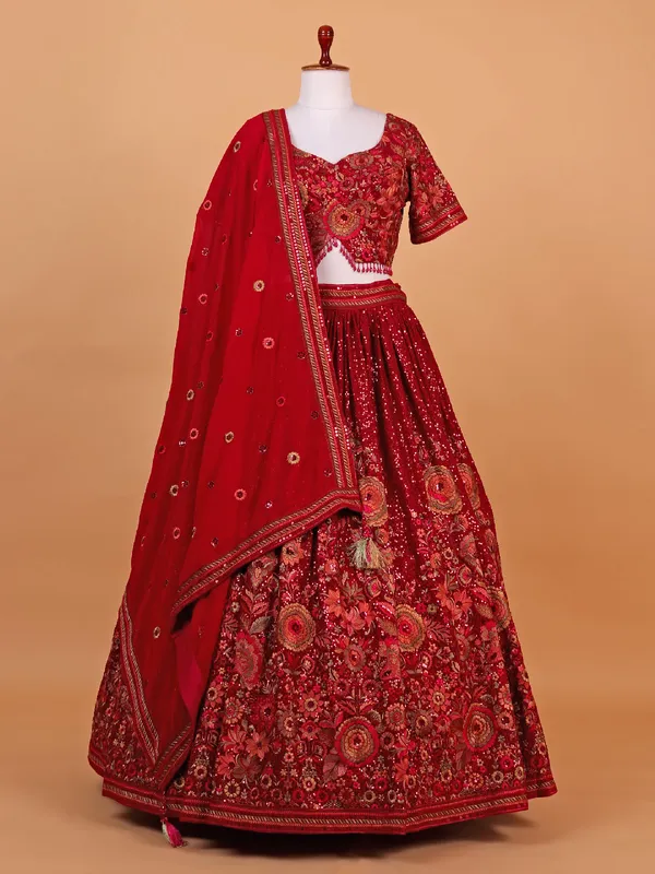 Newest red georgette lehenga choli for wedding