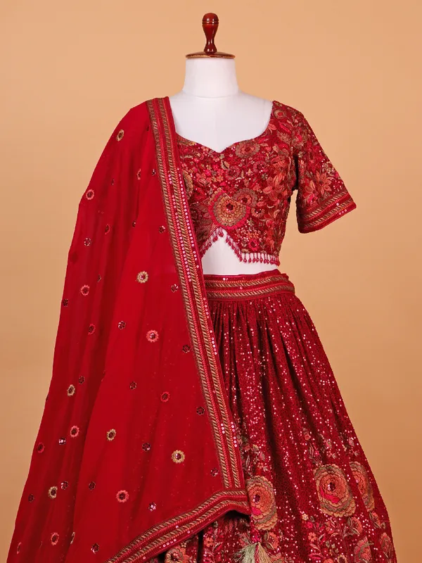 Newest red georgette lehenga choli for wedding