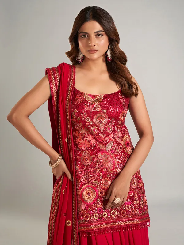 Newest red georgette palazzo suit
