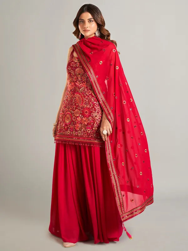 Newest red georgette palazzo suit