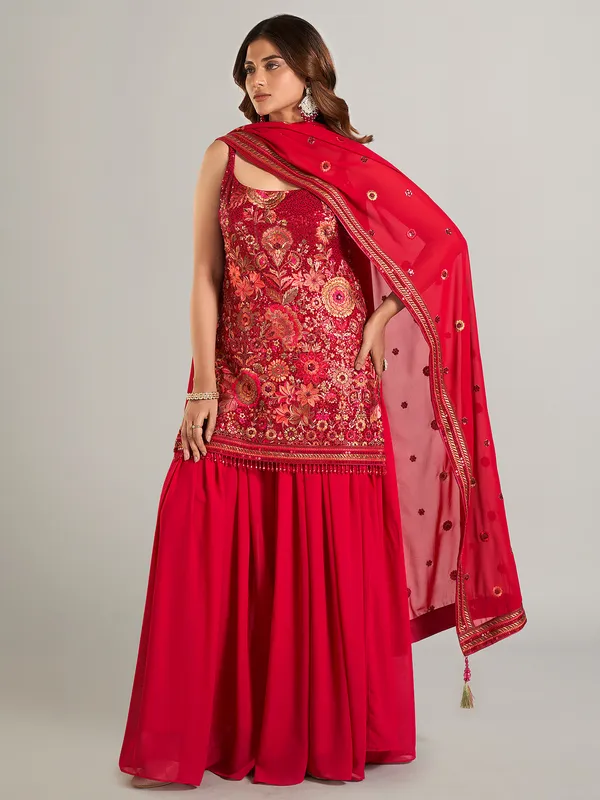 Newest red georgette palazzo suit