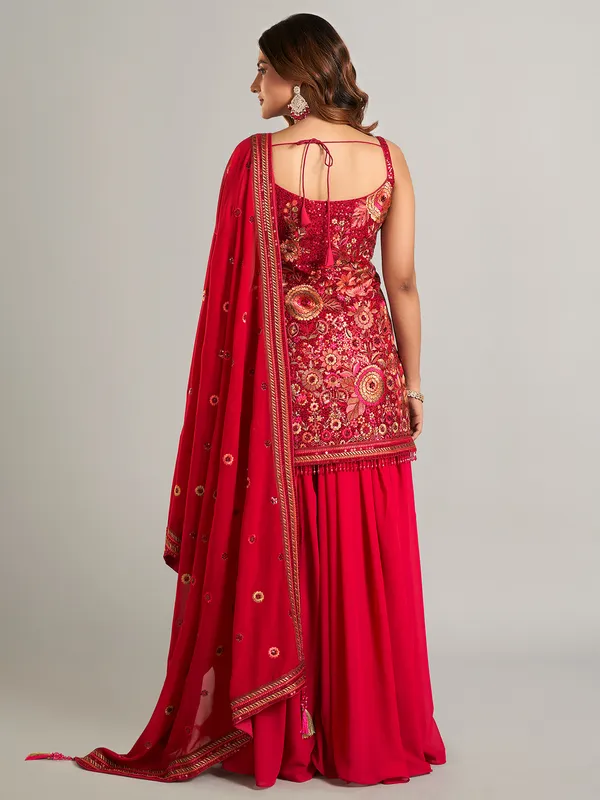 Newest red georgette palazzo suit