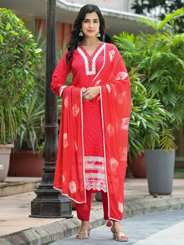 Newest red kurti set in silk