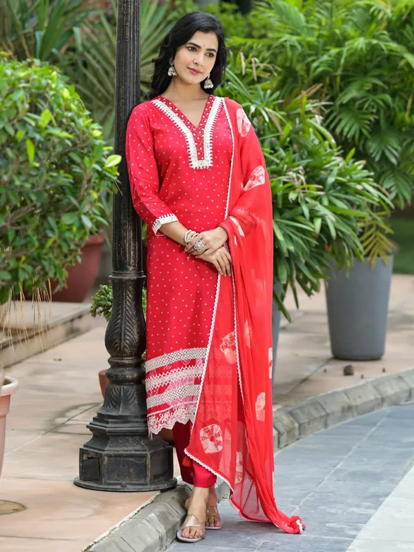 Newest red kurti set in silk