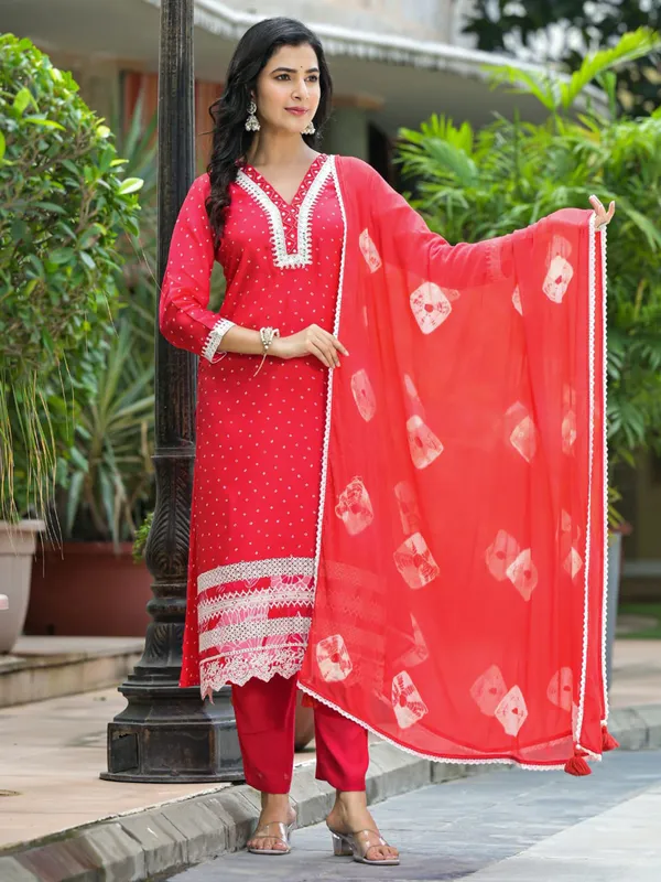 Newest red kurti set in silk