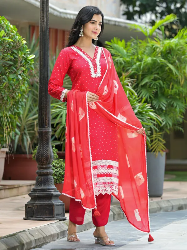 Newest red kurti set in silk