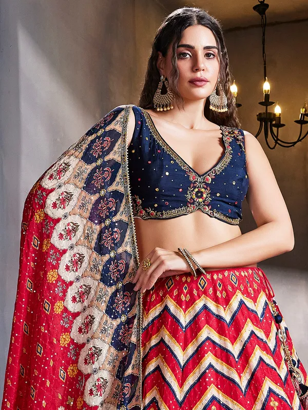 Newest red silk printed lehenga choli for wedding