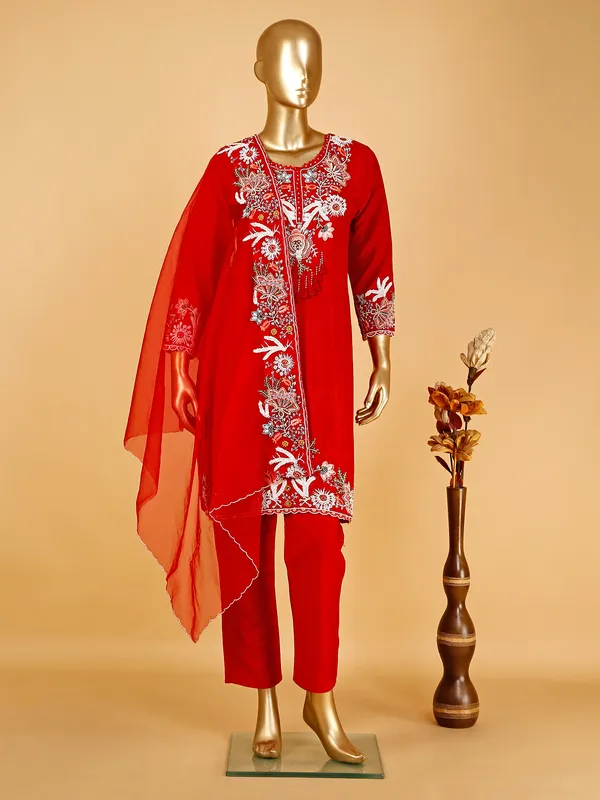 Newest red silk salwar suit