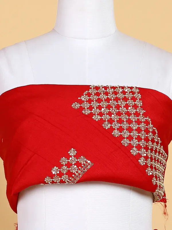 Newest red unstitched lehenga choli in raw silk