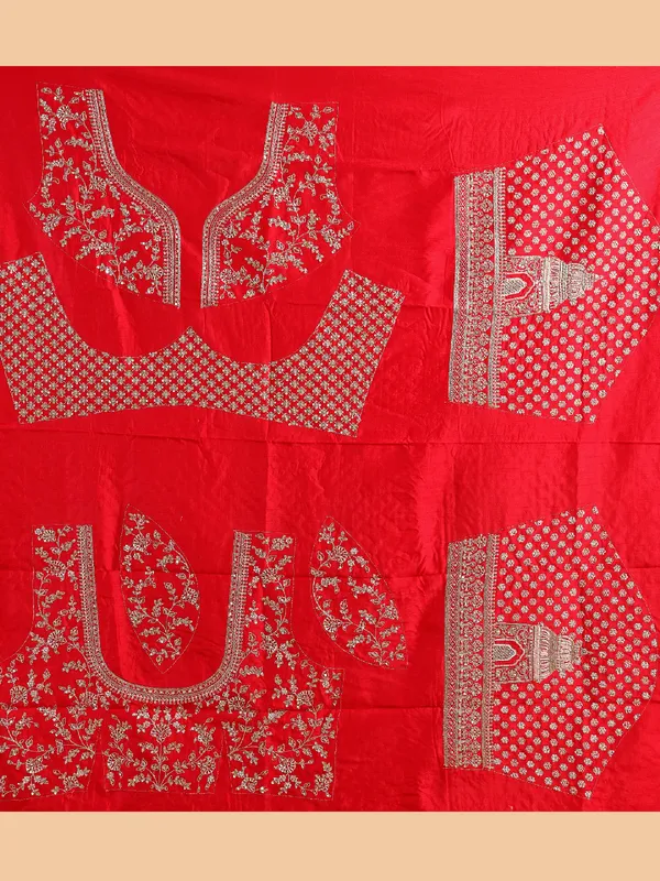 Newest red unstitched lehenga choli in raw silk
