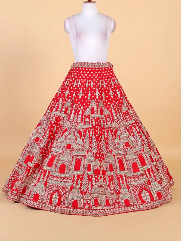 Newest red unstitched lehenga choli in raw silk