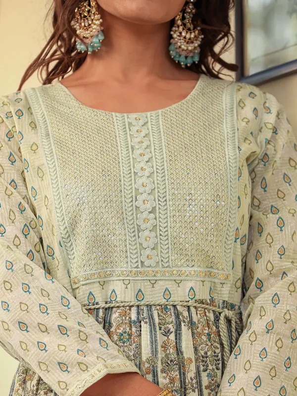 Newest sage green cotton printed kurti