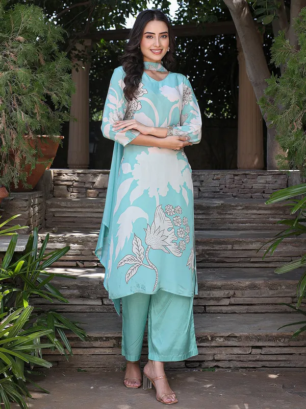 Newest sea blue printed kurti set