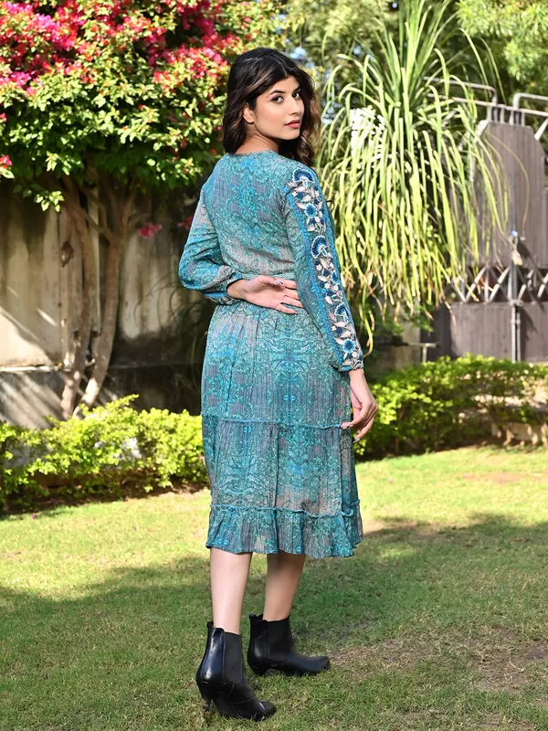 Newest sea green cotton printed kurti