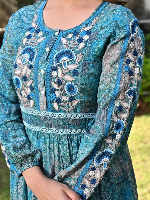 Newest sea green cotton printed kurti