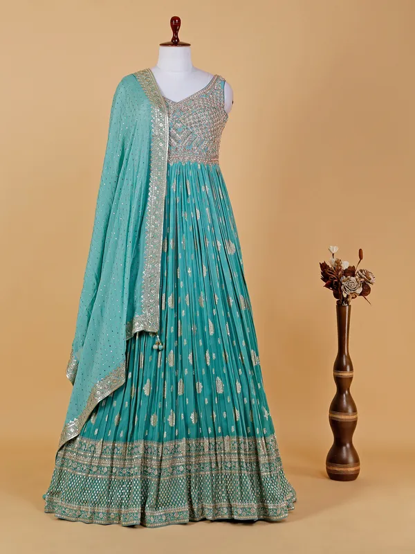 Newest sea green georgette anarkali suit