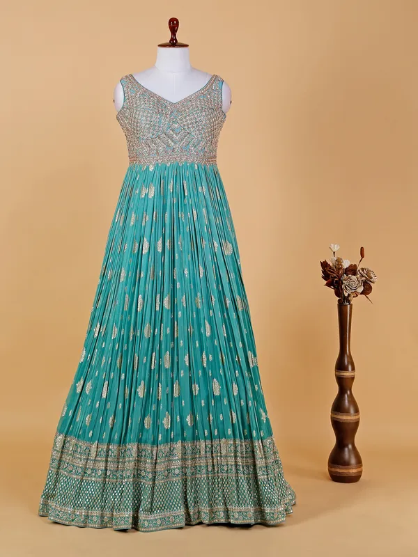 Newest sea green georgette anarkali suit