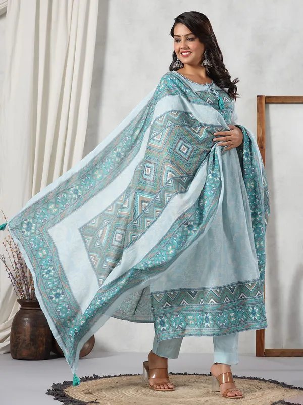 Newest sky blue cotton kurti set