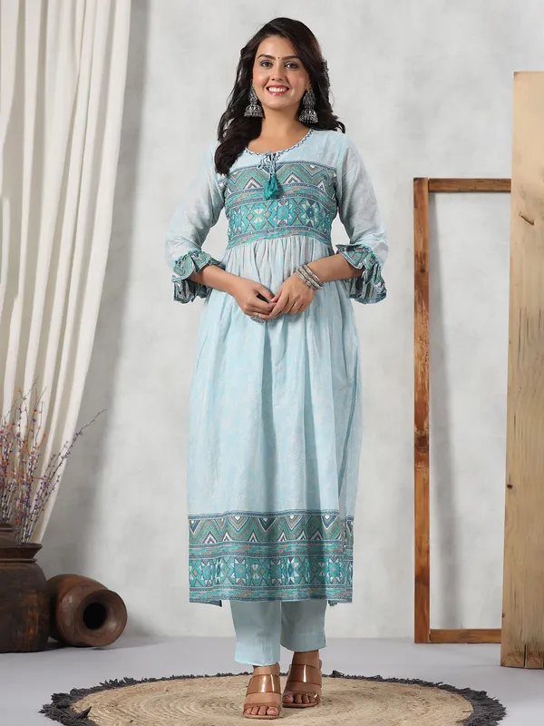 Newest sky blue cotton kurti set