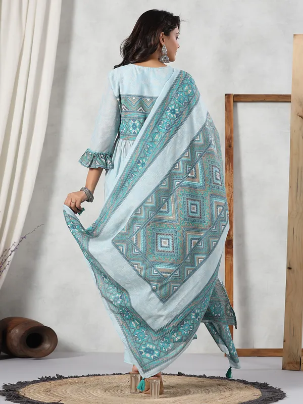 Newest sky blue cotton kurti set