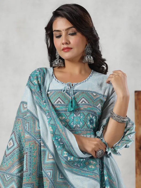 Newest sky blue cotton kurti set