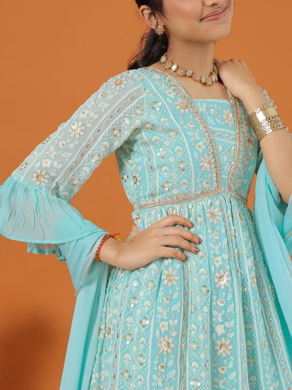 Newest sky blue georgette palazzo set